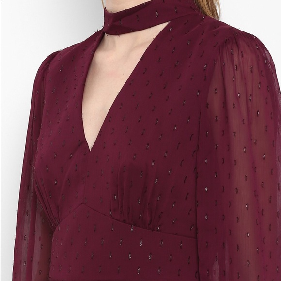 forever new wine colour Delilah metallic halo neck dress - Picture 9 of 9